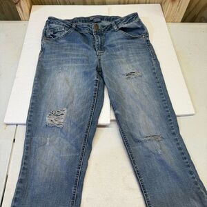 Democracy Flex-ellent Jeans EUC Womens‎ sz 4 Distressed Patch Sequin Blue Denim